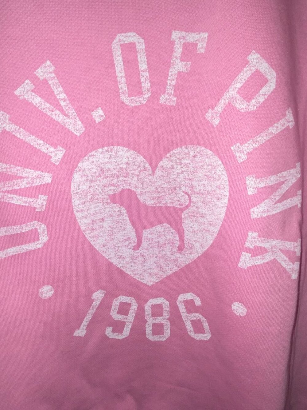 VS Pink Campus Fleece Crew Neck Sweatshirt Pink Friday Heart Pup NWT